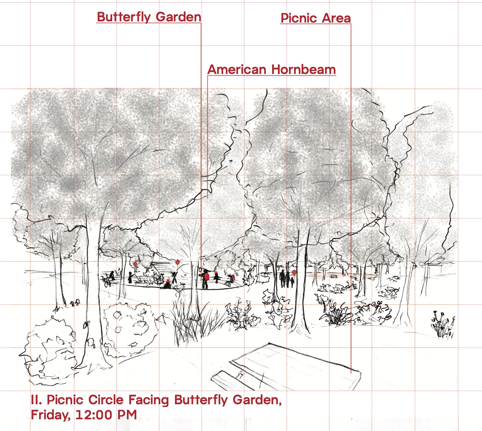 II. Picnic Circle Facing Butterfly Garden, Friday, 12:00 PM